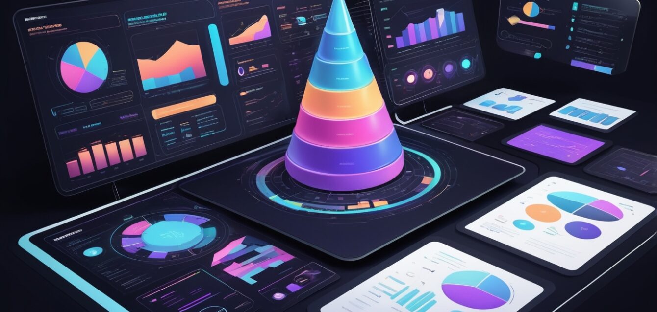 Answer-first content strategy dashboard with TOFU, MOFU, BOFU stages in a futuristic AI interface